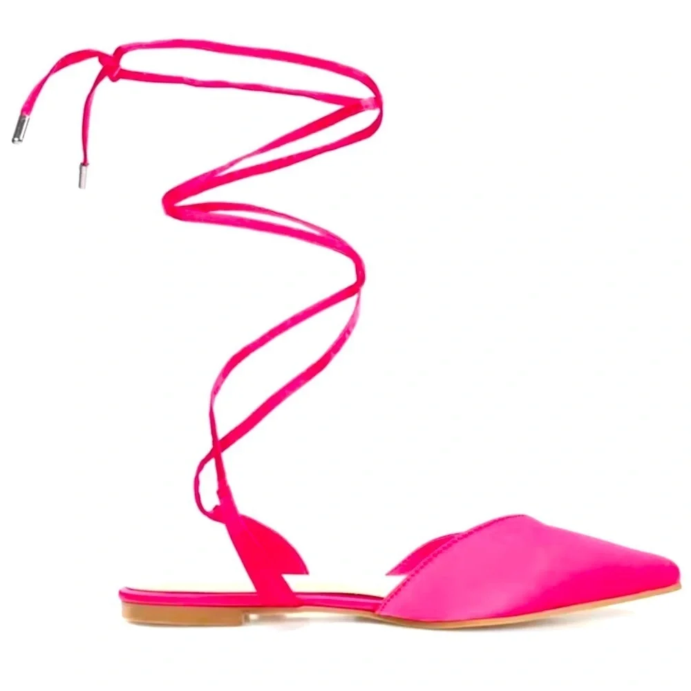 Nwot Journee Collection Theia Fuchsia pink Satin Sandals cushioned flat size 11 - Picture 5 of 15